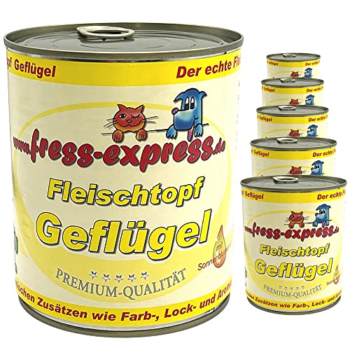 fress-express Premium Nassfutter für Hunde 6X 800g I 100% Geflügel aus Deutschland I Hundenassfutter ohne Konservierungsstoffe I Für große und kleine Hunde mit Allergien und Magen- Darm Problemen von fress-express