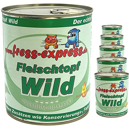 fress-express Premium Nassfutter für Hunde 6X 800g I 100% Wild aus Deutschland I Hundenassfutter ohne Konservierungsstoffe I Für große und kleine Hunde mit Allergien und Magen- Darm Problemen von fress-express