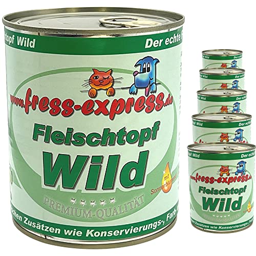 Fleischtopf - 6x800g - Nassfutter für Hunde - Getreidefrei - Alleinfuttermittel - Zuckerfrei - Ohne Konservierungsstoffe - Nassfutter Pur - Gesundes Hundefutter (Wildfleisch) von fress-express
