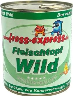 fress-express Premium Nassfutter für Hunde 6X 400g I 100% Fleisch aus Deutschland I ohne Konservierungsstoffe I Für große und kleine Hunde mit Allergien und Magen- Darm Problemen (Wildfleisch) von fress-express