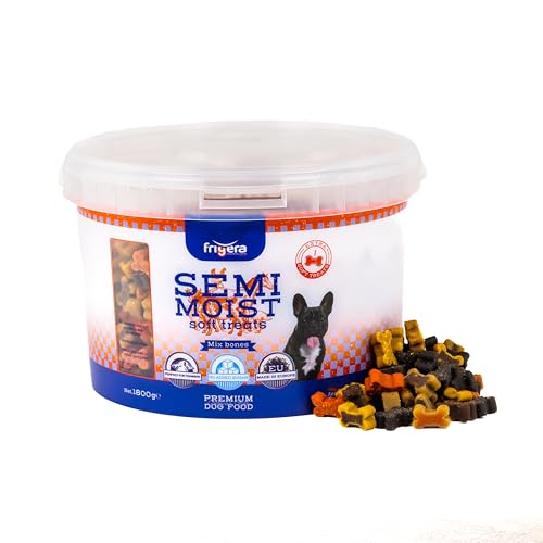 Frigera Semi-Moist Soft Treats Mix Bones (9) 1800g - Weiche Hundeleckerlis, Leckere Belohnung für Training & Zwischendurch, Ohne Zugesetzten Zucker, Hergestellt in Belgien von friGERA