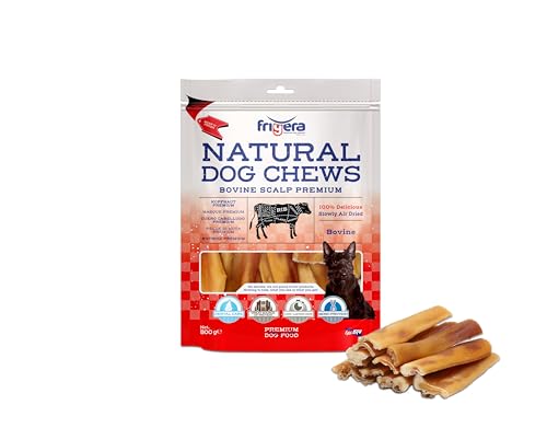 Frigera Rinderkopfhaut 20cm 500g Premium – Natürliche, Proteinreiche Leckerlis für Hunde, Gluten- und Getreidefrei, Langhaltender Kauspaß. von friGERA