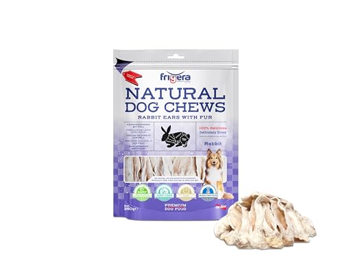 Frigera Kaninchenohren mit Fell 250g – Natürliche, Proteinreiche Leckerlis für Hunde, Barf, Gluten- und Getreidefrei, Geruchsarm. von friGERA