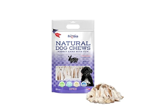 Frigera Kaninchenohren mit Fell 500g – Natürliche, Proteinreiche Leckerlis für Hunde, Barf, Gluten- und Getreidefrei, Geruchsarm. von friGERA