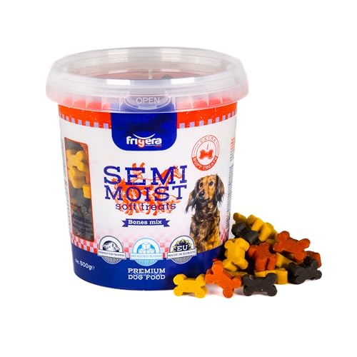 Frigera Semi-Moist Soft Treats Bones Mix (3) 500g - Weiche Hundeleckerlis, Leckere Belohnung für Training & Zwischendurch, Hergestellt in Belgien von friGERA