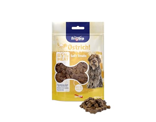 Frigera Semi-Moist Soft Treats Gluten Free High Meat Strauß 165g - Weiche Hundeleckerlis, Leckere Belohnung für Training & Zwischendurch, Hergestellt in Belgien von friGERA