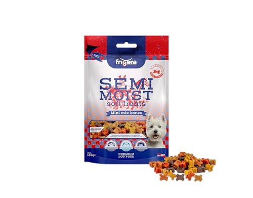 Frigera Semi-Moist Soft Treats Mini Mix Bones (6) 165g - Weiche Hundeleckerlis, Leckere Belohnung für Training & Zwischendurch, Ohne Zugesetzten Zucker, Hergestellt in Belgien von friGERA