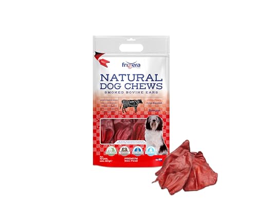 Frigera Geräucherte Rinderohren 10 STK, 200g – Natürliche, Proteinreiche Leckerlis für Hunde, Gluten- und Getreidefrei von friGERA