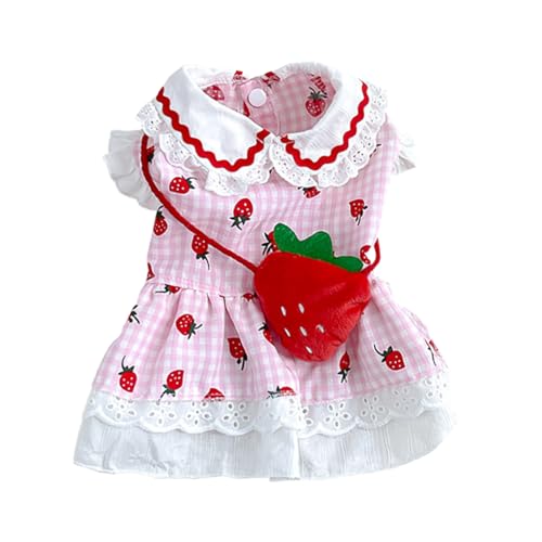 Erdbeer-Kleid für Hunde, Sommer, Frühling, niedlich, kariert, für Damen, Mädchen, Welpen, Haustiere, Katzen, Kleidung, Yorkie, Chihuahua, kleine und mittelgroße Mops von frissin