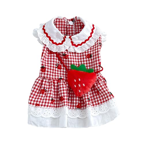 Erdbeer-Kleid für Hunde, Sommer, Frühling, niedlich, kariert, für Damen, Mädchen, Welpen, Haustiere, Katzen, Kleidung, Yorkie, Chihuahua, kleine und mittelgroße Mops von frissin