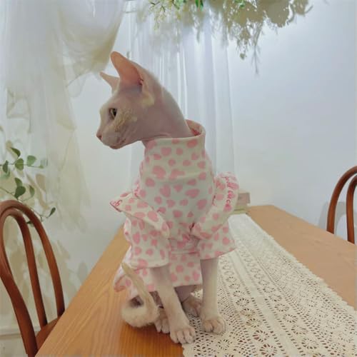 Frühlingsrosa Kleid für Sphynx-Katzen, Baumwolle, Spitzenärmel, Rock für haarlose Katzenkleidung, weiches, süßes Liebes-Shirt für Kätzchen im Sommer von frissin