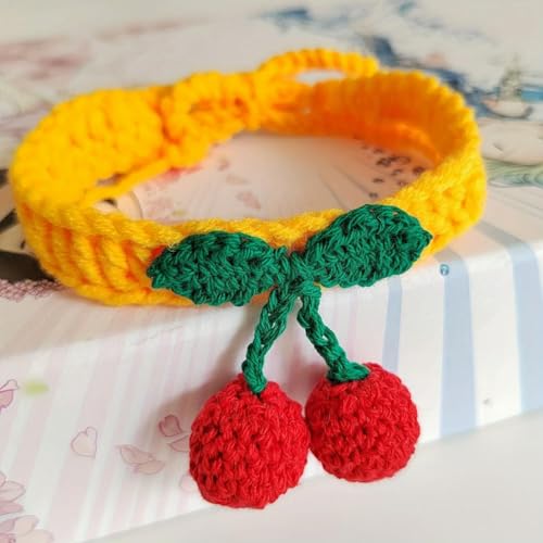 Haustierhalsband, handgefertigt, gestrickt, mit Kirsch-Dekor, niedliche Katzen-Halskette, Katzenzubehör, Para Gatos Zubehör Haustierhalsband, handgefertigt, gestrickt, mit Kirsch-Dekor, niedliche Katzen-Halskette, Katzenzubehör, Para Gatos Zubehör von frissin