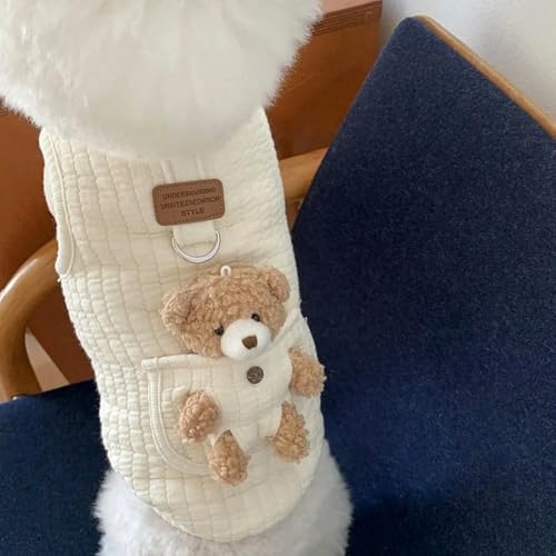 Hundeweste für den Winter, dick, warm, Baumwollmantel, Cartoon-Bär-Druck, mit Tasche, Bärenpuppe mit Haken, Weste, Heim-Katzen- und Hundebekleidung von frissin