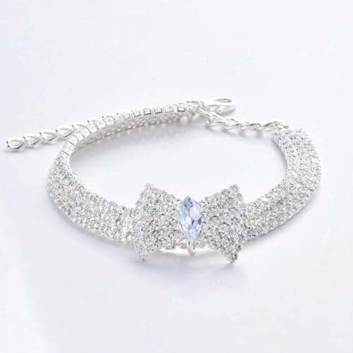 Katzenhalsband mit Strasssteinen und glitzernder Schleife, glänzend, Kristall, Haustierhalsband, verstellbare Halskette für kleine Haustiere, Katzen, Hunde Katzenhalsband mit Strasssteinen und glitzernder Schleife, glänzend, Kristall, Haustierhalsband, verstellbare Halskette für kleine Haustiere, Katzen, Hunde von frissin