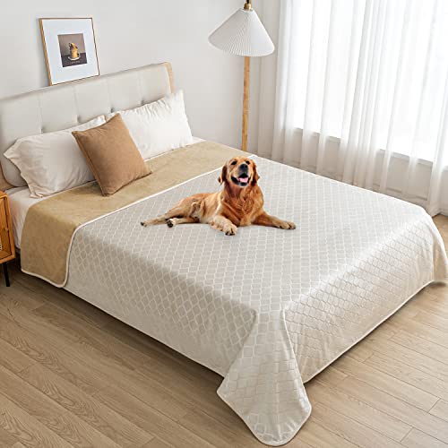 fuguitex Wasserdichte Hundedecke / Bettüberwurf für Hunde mit Kristall-Samt, flauschig, gemütlich, Plüschdecke, Überwurfdecke für Couch, Sofa (203,459,1 cm, cremefarben + sandfarben) von fuguitex