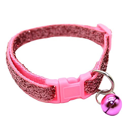 funie Glänzende Pailletten-Halsband für Hunde und Katzen mit Schnellverschluss und Glöckchen-Anhänger – Rosa von funie