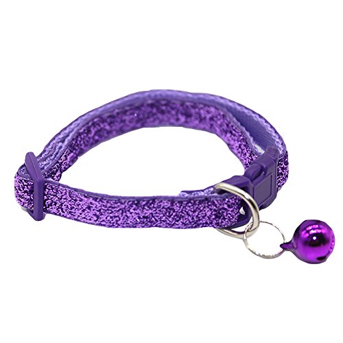 funie Glänzende Pailletten-Halsband für Hunde und Katzen mit Schnellverschluss und Glöckchen-Anhänger – Violett von funie