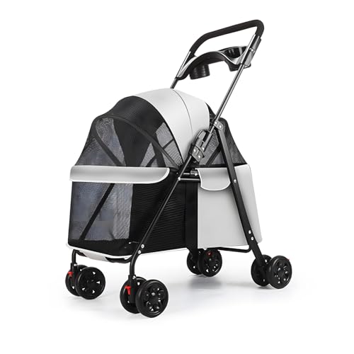 funrautz Hunde-Kinderwagen für kleine Hunde, zusammenklappbarer Haustier-Reisewagen mit Rädern, 2 Getränkehaltern und Bremse, leicht faltbar, leicht, rollende Haustier-Tragetasche, Hellgrau funrautz Hunde-Kinderwagen für kleine Hunde, zusammenklappbarer Haustier-Reisewagen mit Rädern, 2 Getränkehaltern und Bremse, leicht faltbar, leicht, rollende Haustier-Tragetasche, Hellgrau von funrautz