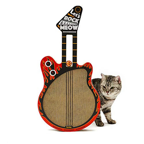 Funtay Katzen-Kratzbrett in Gitarrenform, cooles Design, Rock-Stil, Karton mit Glockenball, beidseitig verwendbar, in 2 Farben (schwarz/rot) von funtay