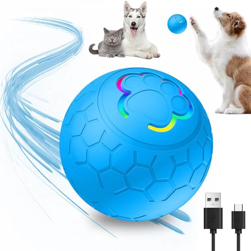 2025 Hundespielzeug Interaktives Haustierspielzeug Automatischer Rollball, Wiederaufladbare Hundespielzeugbälle, Hund Rollball mit LED-Licht, Langlebiger High Bounce Schwimmender Gummi Hundeball, für von fupcap