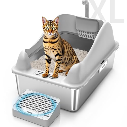 Furkid Geschlossene Edelstahl-Katzentoilette mit Deckel, XL, extra große Katzentoilette für große Katzen, hochseitige Kitty-Metallpfanne mit Pedalfilter und Schaufel, Nicht klebrig und auslaufsicher, Furkid Geschlossene Edelstahl-Katzentoilette mit Deckel, XL, extra große Katzentoilette für große Katzen, hochseitige Kitty-Metallpfanne mit Pedalfilter und Schaufel, Nicht klebrig und auslaufsicher, von furkid