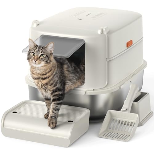 Furkid Katzentoilette aus Edelstahl mit Deckel, XL Extra große Katzentoilette für große Katzen, Geschlossene Metall-Kitty-Katzentoilette mit hochseitigem Gehäuse & Schaufel, Anti-Auslaufen, nicht Furkid Katzentoilette aus Edelstahl mit Deckel, XL Extra große Katzentoilette für große Katzen, Geschlossene Metall-Kitty-Katzentoilette mit hochseitigem Gehäuse & Schaufel, Anti-Auslaufen, nicht von furkid