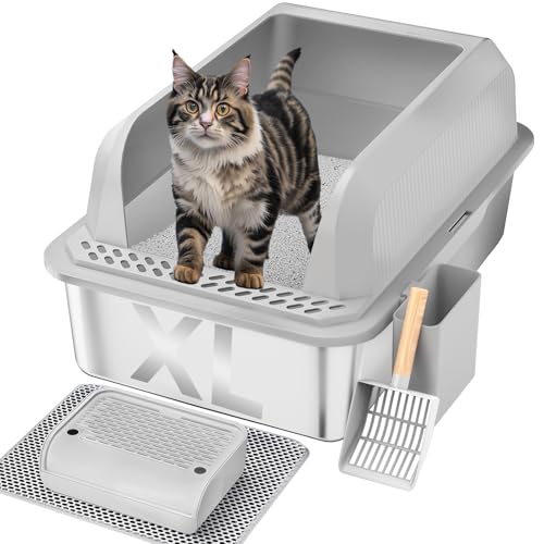 Furkid Katzentoilette aus Edelstahl mit Deckel, XL Große Katzentoilette für große Katzen, Geschlossene Kitty Katzentoilette mit hohen Seiten, Anti-Auslauf- & Antihaftbeschichtung, leicht zu reinigen, Furkid Katzentoilette aus Edelstahl mit Deckel, XL Große Katzentoilette für große Katzen, Geschlossene Kitty Katzentoilette mit hohen Seiten, Anti-Auslauf- & Antihaftbeschichtung, leicht zu reinigen, von furkid
