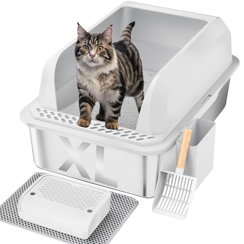 Furkid Katzentoilette aus Edelstahl mit Deckel, XL große Katzentoilette für große Katzen, geschlossene Katzentoilette mit hohen Seiten, auslaufsicher und antihaftbeschichtet, leicht zu reinigen, Furkid Katzentoilette aus Edelstahl mit Deckel, XL große Katzentoilette für große Katzen, geschlossene Katzentoilette mit hohen Seiten, auslaufsicher und antihaftbeschichtet, leicht zu reinigen, von furkid