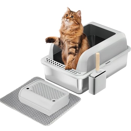 Katzentoilette aus Edelstahl mit Deckel, XL große Katzentoilette für große Katzen, geschlossene Kitty-Katzentoilette mit hohen Seiten, Anti-Leckage & Antihaftbeschichtung, leicht zu reinigen, Katzentoilette aus Edelstahl mit Deckel, XL große Katzentoilette für große Katzen, geschlossene Kitty-Katzentoilette mit hohen Seiten, Anti-Leckage & Antihaftbeschichtung, leicht zu reinigen, von furkid