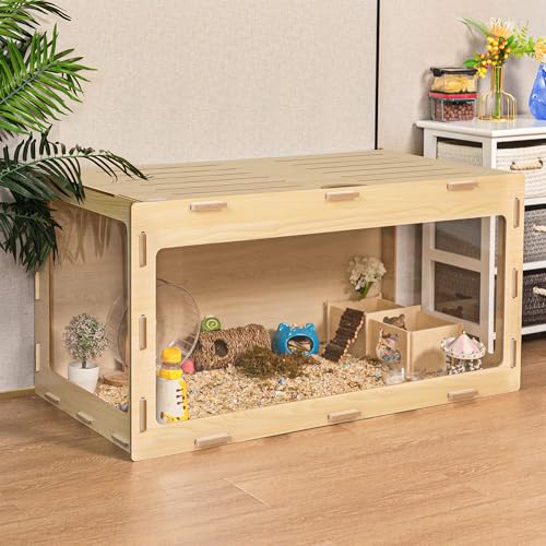 Holzhamsterkäfig, Kleintierhäuschen, Plexiglas-Stall für Zwerghamster, Meerschweinchen, Chinchilla, mit öffbarem Deckel und Lüftungsschlitzen Holzhamsterkäfig, Kleintierhäuschen, Plexiglas-Stall für Zwerghamster, Meerschweinchen, Chinchilla, mit öffbarem Deckel und Lüftungsschlitzen von furpal