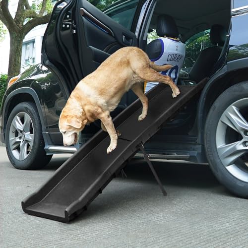 Klappbare Haustiertreppe 156cm Länge PP + Rutschfestem Schleifpapier 90kg Belastbarkeit Faltbare Treppe für Hunde Katzen Perfekt für Sofa Bett Auto Multifunktions-Haustiertreppe für drinnen & draußen von furpal