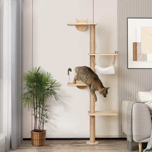 Kletterbaum Katze Wand – Kratzbaum Wandmontage aus Massivholz – Hoch & Schmal mit Kratzmatte, Katzenhängematte, Kratzstamm & Spielzeug – Katzenregal Wand Indoor Outdoor Kletterbaum Katze Wand – Kratzbaum Wandmontage aus Massivholz – Hoch & Schmal mit Kratzmatte, Katzenhängematte, Kratzstamm & Spielzeug – Katzenregal Wand Indoor Outdoor von furpal