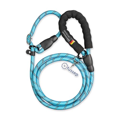 Hundeleine Retrieverleine, Führleine Zugleine Moxonleine für mittelgroße große Hunde 185 x 1,2 cm aus starkem Nylonseil (Hellblau) von fussep