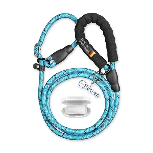 Hundeleine Retrieverleine, Führleine Zugleine Moxonleine für mittelgroße große Hunde 185 x 1,2 cm aus starkem Nylonseil, mit Einer Fingerzahnbürste für Hunde und Katze, Fingerling von fussep