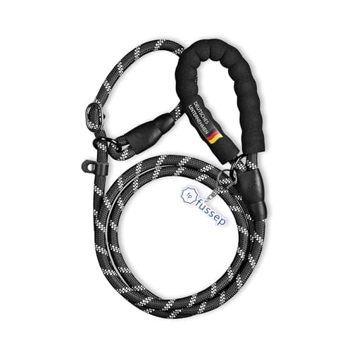 Hundeleine Retrieverleine, Führleine Zugleine Moxonleine für mittelgroße große Hunde 185 x 1,2 cm aus starkem Nylonseil (Schwarz) von fussep