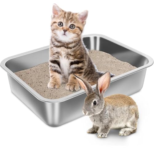 Katzenklo Stahl Metall Robuste Katzentoilette Niemals Gerüche, Rostfrei, Antihaft Glatte Oberfläche, Edelstahl Katzenklo Großes Fassungsvermögen für Leichtere Reinigung (M) von fuzhik