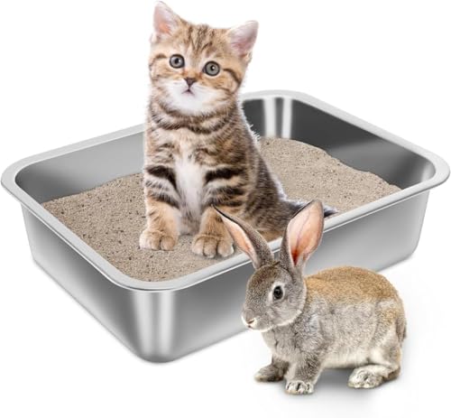 Katzentoilette aus Edelstahl für Katzen und Kaninchen, nimmt keine Gerüche an, schmutzabweisend, rostfrei, glatte Oberfläche, antihaftbeschichtet, rutschfester Gummiboden, 40 x 30 x 15 cm Katzentoilette aus Edelstahl für Katzen und Kaninchen, nimmt keine Gerüche an, schmutzabweisend, rostfrei, glatte Oberfläche, antihaftbeschichtet, rutschfester Gummiboden, 40 x 30 x 15 cm von fuzhik
