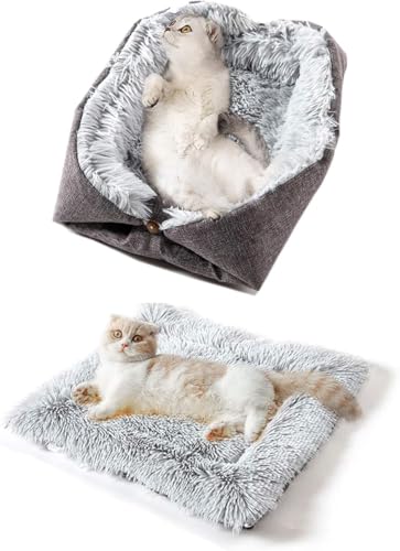 fuzhik Katzendecke Flauschig Haustierbett für Katzen Schlafplatz 2 in 1 Flauschig Plüsch Weich Katzenkissen Waschbar Katzensofa, Haustierbett Hundebett Katzendecke für Katze und Kleine Hunde (Grau) von fuzhik