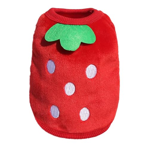 fxwtich Haustierbekleidung für Hunde und Katzen, Erdbeer-Eiscreme, weiches Korallen-Fleece, warm für Herbst und Winter, Größe L, Rot von fxwtich