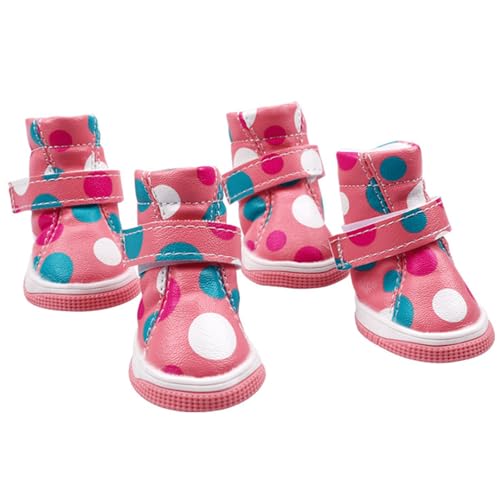 Haustierschuhe, 4 Stück, auffällig, wasserdicht, Kunstleder, rutschfest, für Welpen, Schnee, Haustierpfotenschutz für Herbst Haustierschuhe, 4 Stück, auffällig, wasserdicht, Kunstleder, rutschfest, für Welpen, Schnee, Haustierpfotenschutz für Herbst von fxwtich