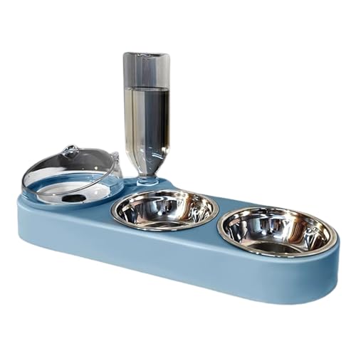 fxwtich Double Feeder Hohe Kapazität Pet Feeder Bowl Set mit abgeschrägtem Mund Automatisches Trinkwasser Spritzwassergeschützt Multifunktional Hund Futternapf Anti-Spill Bowl von fxwtich