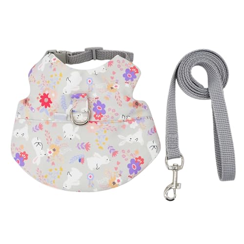 fxwtich Halsseil für kleine Haustiere, zum Aufhängen, für Babys, Frettchen, Ratten, Hamster, Brustgurt, verstellbare Leine, Meerschweinchengeschirr, Cartoon-Blumenmuster, Weste, Traktion, Kaninche von fxwtich