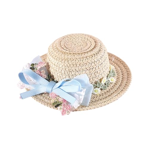 fxwtich Sommer-Haustierhut mit Fliege, für Hunde, Sonnenstroh, handgewebte Schutzkappe mit verstellbarem Kinnriemen für kleine Hunde und Katzen, perfekt für Geburtstage und besondere Anlässe Blau fxwtich Sommer-Haustierhut mit Fliege, für Hunde, Sonnenstroh, handgewebte Schutzkappe mit verstellbarem Kinnriemen für kleine Hunde und Katzen, perfekt für Geburtstage und besondere Anlässe Blau von fxwtich