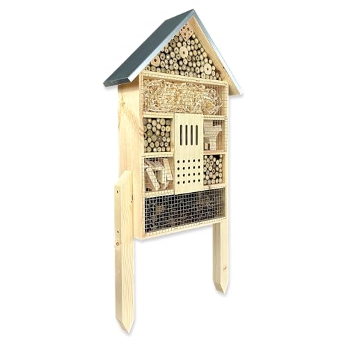 GARTENETAGE Insektenhotel XXL für Bienen und Marienkäfer – 79 x 38 x 11,5 cm – Wetterfestes Insektenhaus mit 7 Fächern – Schutz und Nisthilfe für Wildbienen, Schmetterlinge und Florfliegen von gartenetage