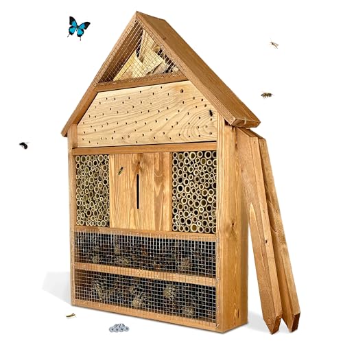 GARTENETAGE Insektenhotel XXL geölt/Naturbelassenes, massives Insektenhaus & Bienenhotel/Insektenhotel zum Aufstellen mit Pfählen/Marienkäferhaus, Schmetterlingshaus/Nisthilfe & Artenschutz GARTENETAGE Insektenhotel XXL geölt/Naturbelassenes, massives Insektenhaus & Bienenhotel/Insektenhotel zum Aufstellen mit Pfählen/Marienkäferhaus, Schmetterlingshaus/Nisthilfe & Artenschutz von gartenetage