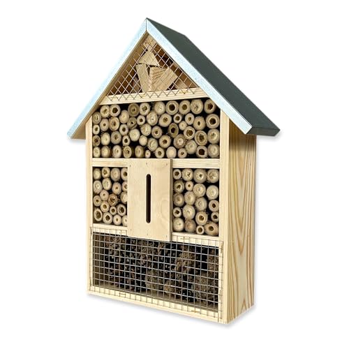 GARTENETAGE Natürliches Insektenhotel XL für Garten & Terrasse – Wetterfest, aus Naturholz, mit Bambusröhren & Tannenzapfen – Nistkasten für Wildbienen, Marienkäfer & Schmetterlinge von gartenetage