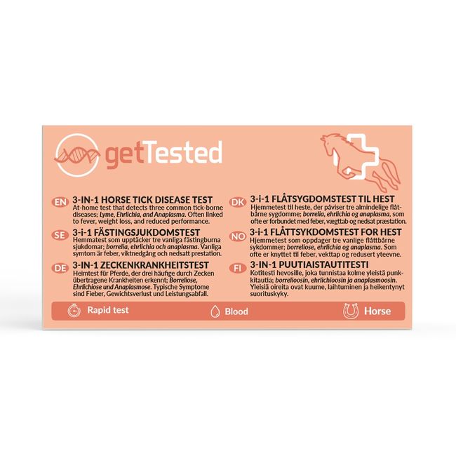 getTested 3-in-1 Pferde-Zeckenkrankheiten-Test Test auf Lyme-Borreliose, Ehrlichia und Anaplasma bei Pferden von getTested