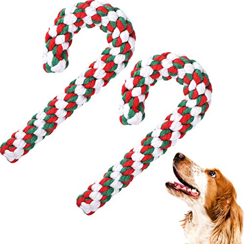 2 Stück Weihnachten Haustier Kauspielzeug Zuckerstange Hund Seil Spielzeug - Interaktive Kauseile für Hunde & Welpen (gemischt rot, grün & weiß - 20 cm) von getuse