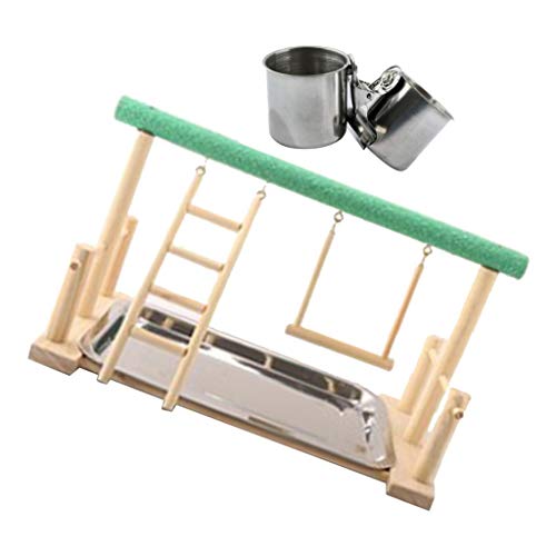 Papageien-Holzständer, Aktivitätszentrum, Leiter mit Edelstahlbechern für Vögel, Spielruhe, Übung, 41 x 22 cm Papageien-Holzständer, Aktivitätszentrum, Leiter mit Edelstahlbechern für Vögel, Spielruhe, Übung, 41 x 22 cm von getuse