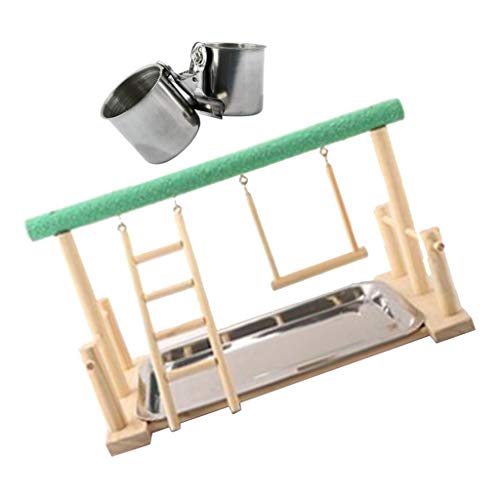 Papageien-Holzständer, Aktivitätszentrum, Leiter mit Edelstahlbechern für Vögel, Spielruhe, Übung Papageien-Holzständer, Aktivitätszentrum, Leiter mit Edelstahlbechern für Vögel, Spielruhe, Übung von getuse